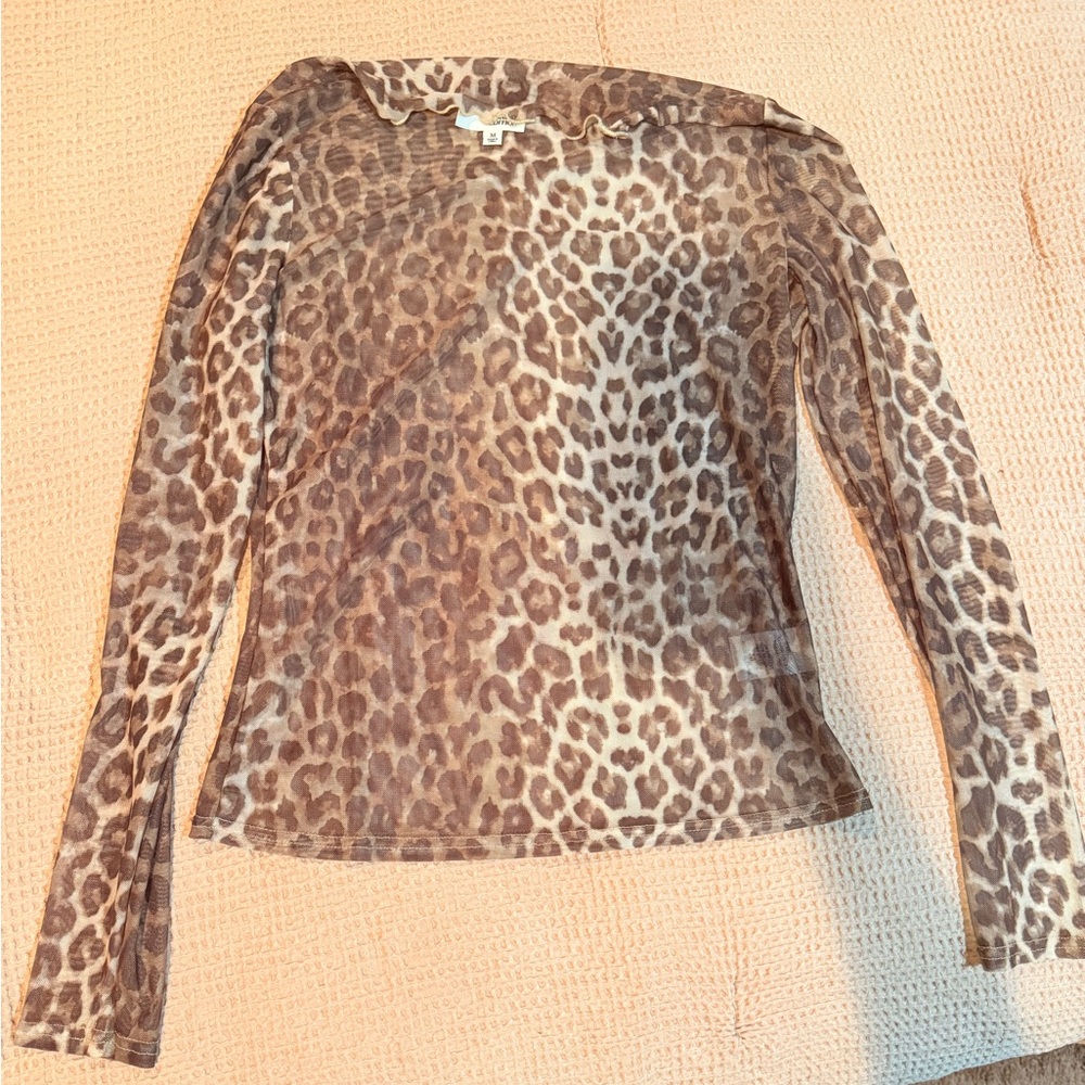 Leopard Print Sheer Long Sleeve Top